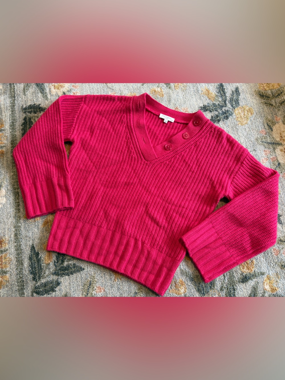 Equipment pink cashmere blend ribbed V neck sweater size XS
